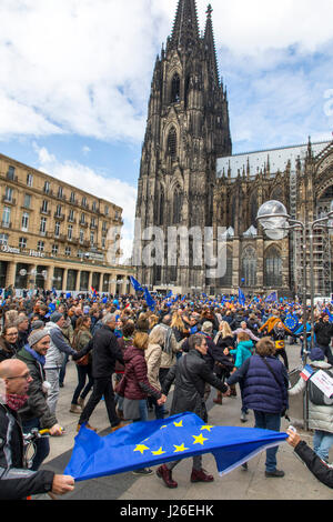 Puls of Europe movement, a pro-European citizen's initiative, people meet every Sunday afternoon in several European cities, Cologne, Germany, Stock Photo