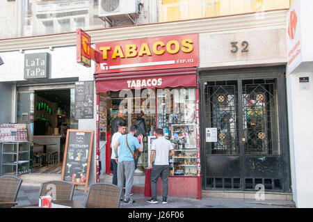 people in front of Tobacco store, Madrid, Spain Stock Photo