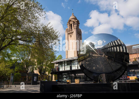 St Barnabas Cathedral and the Sky Mirror outside the Nottingham Playhouse, Nottingham City Nottinghamshire England UK Stock Photo