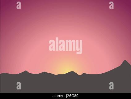 Beautiful sunrise over the dark mountains Stock Vector