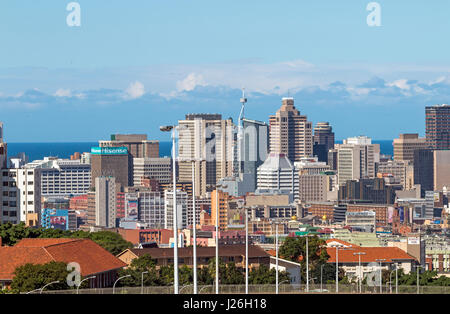 DURBAN, SOUTH AFRICA - APRIL 16, 2017: Above close up view of city and coastal skyline in Durban, South Africa Stock Photo