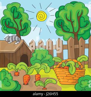 Cartoon garden with carrots, vector illustration Stock Vector
