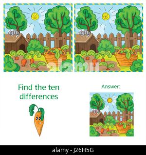 Find differences between the two images carrots in the garden Stock Vector