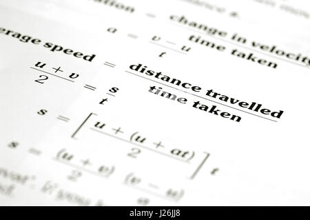math equation calculating average speed of distance over time Stock Photo
