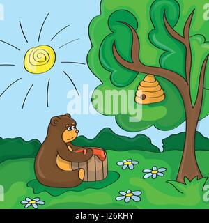 Funny vector cartoon - cute bear with honey Stock Vector