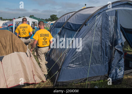 Heavy metal fans attend the Hellfest heavy metal and hard rock music festival in western France. Clisson - France - June 2015. Des fans de musique métal assistent au Hellfest festival dans l'ouest de la France. Clisson - France - Juin 2015. Stock Photo