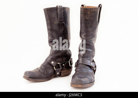 black pair of vintage boots isolated on white background Stock Photo
