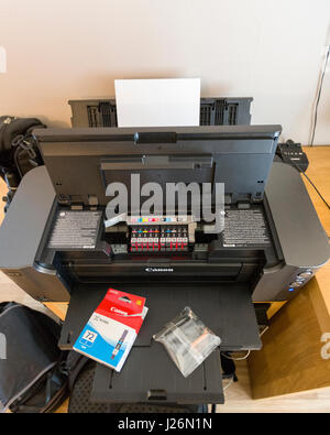 Replacing printer ink cartridge on Canon Pixma Pro-10   Model Release: No.  Property Release: No. Stock Photo