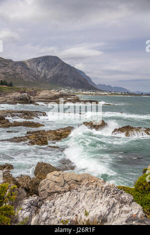 Hermanus coastline from the Cliff Path of the Fernkloof Nature Reserve Stock Photo