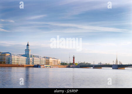 Neva river, Palace bridge and Kunstkamera museum (Cabinet of Curiosities) in St. Petersburg, Russia. Summer morning view, hdr image Stock Photo