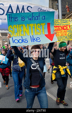 Participants in the March for Science Rally held in Edinburgh on the 22nd April, 2017 as part of the global protest against cuts to science funding. Stock Photo