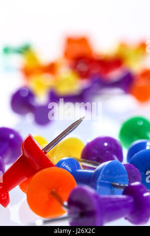 Collection of colourful pushpins isolated on a white background Stock Photo