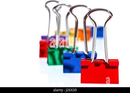 Collection of colourful foldback clips isolated on a white background Stock Photo