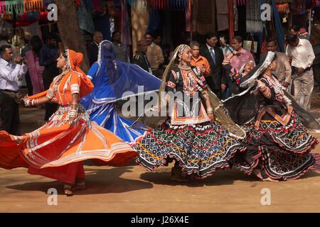 Group of Kalbelia dancers from Rajasthan performing at the Sarujkund Fair near Delhi, India. Stock Photo