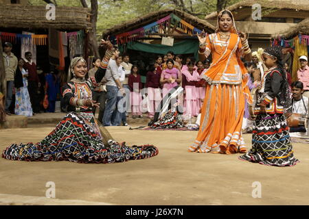 Group of Kalbelia dancers from Rajasthan performing at the Sarujkund Fair near Delhi, India. Stock Photo