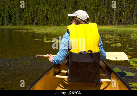 Canoeing on Gold Lake, Willamette National Forest, Oregon Stock Photo