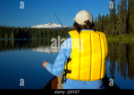 Canoeing on Gold Lake, Willamette National Forest, Oregon Stock Photo