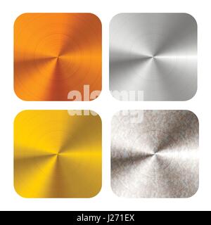 Set of bright glossy round polished bronze, gold, silver and iron metals plates isolated on white Stock Vector