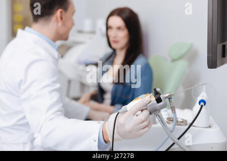 Close up of ENT instrument being ready for work Stock Photo