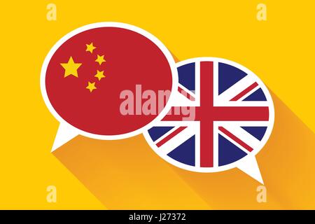 Two white speech bubbles with China and Great britain flags Stock Vector