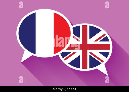Two white speech bubbles with France and Great britain flags Stock Vector