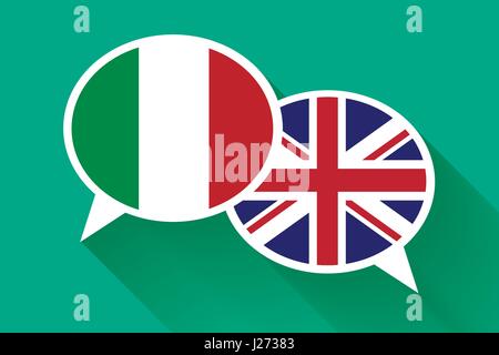 Two white speech bubbles with Italian and Great britain flags Stock Vector