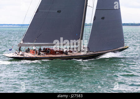 J-Class yacht 'Rainbow' maneouvring before the start of Race 2 of the J Class Solent Regatta, July 2012