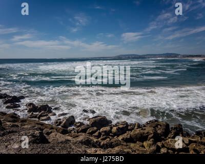 Costa da Caparica, a popular beach resort town near Lisbon, Portugal Stock Photo