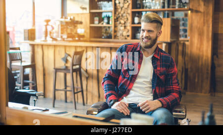 Young Man in Barbershop Hair Care Service Concept Stock Photo