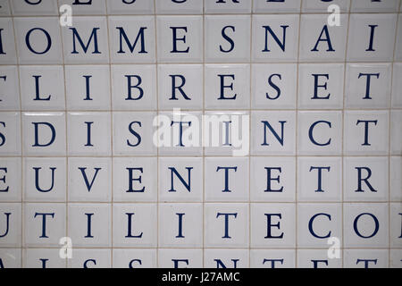 Words constructed from the letter tiles at the Place de la Concorde station in Paris, France. Stock Photo