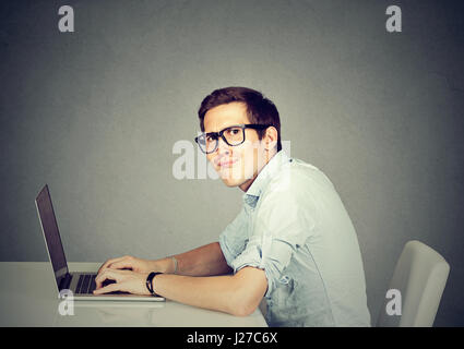 Funny and crazy man using a computer Stock Photo - Alamy