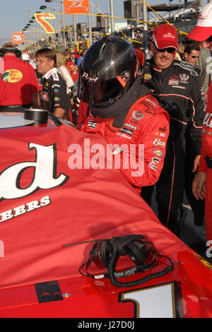 Dale Earnhardt Jr., driver of the #8 Budweiser Chevrolet, climbs into the #8 for the last time, prior to the NASCAR Nextel Cup Series Championship following the Ford 400 at Homestead - Miami Speedway on November 18, 2007 in Homestead, Florida. Credit: mpi04/MediaPunch Stock Photo