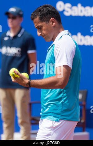 Barcelona, Spain. 25th April, 2017. Spanish tennis player Nicolas Almagro during a second round game against Alexander Zverev at 'Barcelona Open Banc Sabadell - Trofeo Conde de Godó'. Credit: David Grau/Alamy Live News. Stock Photo