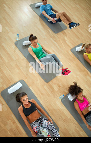 Top view- fitness class with exercisers Stock Photo