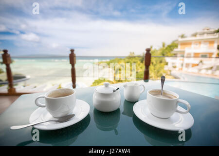 Romantic coffee for two with view on beautiful on the beach Stock Photo