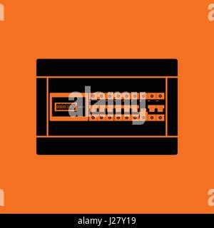 Circuit breakers box icon. Orange background with black. Vector illustration. Stock Vector
