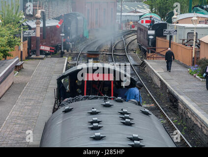 The Royal Scot steam train coming into Bridgnorth railway station, Shropshire, West Midlands, UK. Severn Valley Railway. Stock Photo