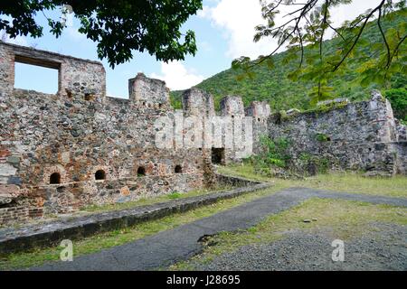 ST JOHN, US VIRGIN ISLANDS - View of the historic landmark Annaberg Sugar Plantation ruins in the Virgin Islands National Park on the nort Stock Photo