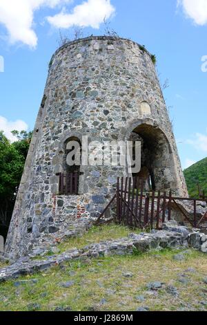 ST JOHN, US VIRGIN ISLANDS - View of the historic landmark Annaberg Sugar Plantation ruins in the Virgin Islands National Park on the nort Stock Photo