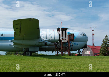 A Boeing C-97 Stratofreighter cargo airplane was landed outside the Don Q Inn as a tourist attraction near Dodgeville, Wisconsin. Stock Photo