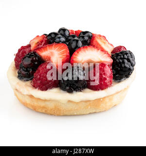 Mixed berry tart isolated on a white background with shadow. Stock Photo