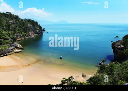 beautiful Pandan Kecil beach in Bako National Park in Sarawak, Borneo, Malaysia. Stock Photo