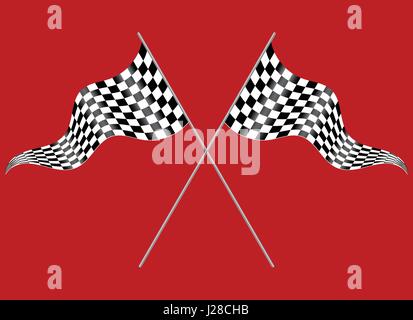 Crossed flags depicting sports or finish lines on a red background Stock Vector