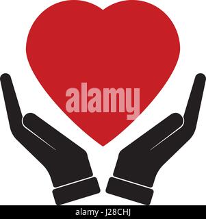 Health Care Center Icon. Flat Design. Isolated Illustration. Two hands holding a heart with a cross on it. Stock Vector