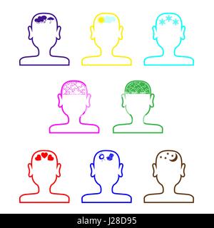 Eight contours of the male heads in different colors Stock Vector