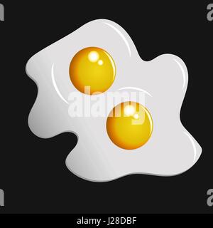 Two fried eggs on black background. Vector illustration Stock Vector