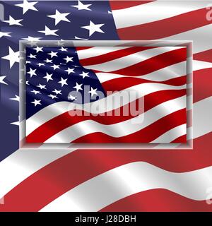 USA flag waving in the wind. Double flag inside the other Stock Vector