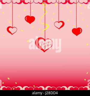 Red hearts on chains with gold stars. Vector illustration Stock Vector