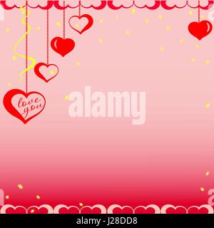 Red hearts on chains with gold stars. Vector illustration Stock Vector