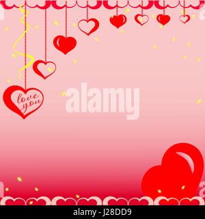 Red hearts on chains with gold stars. Vector illustration Stock Vector